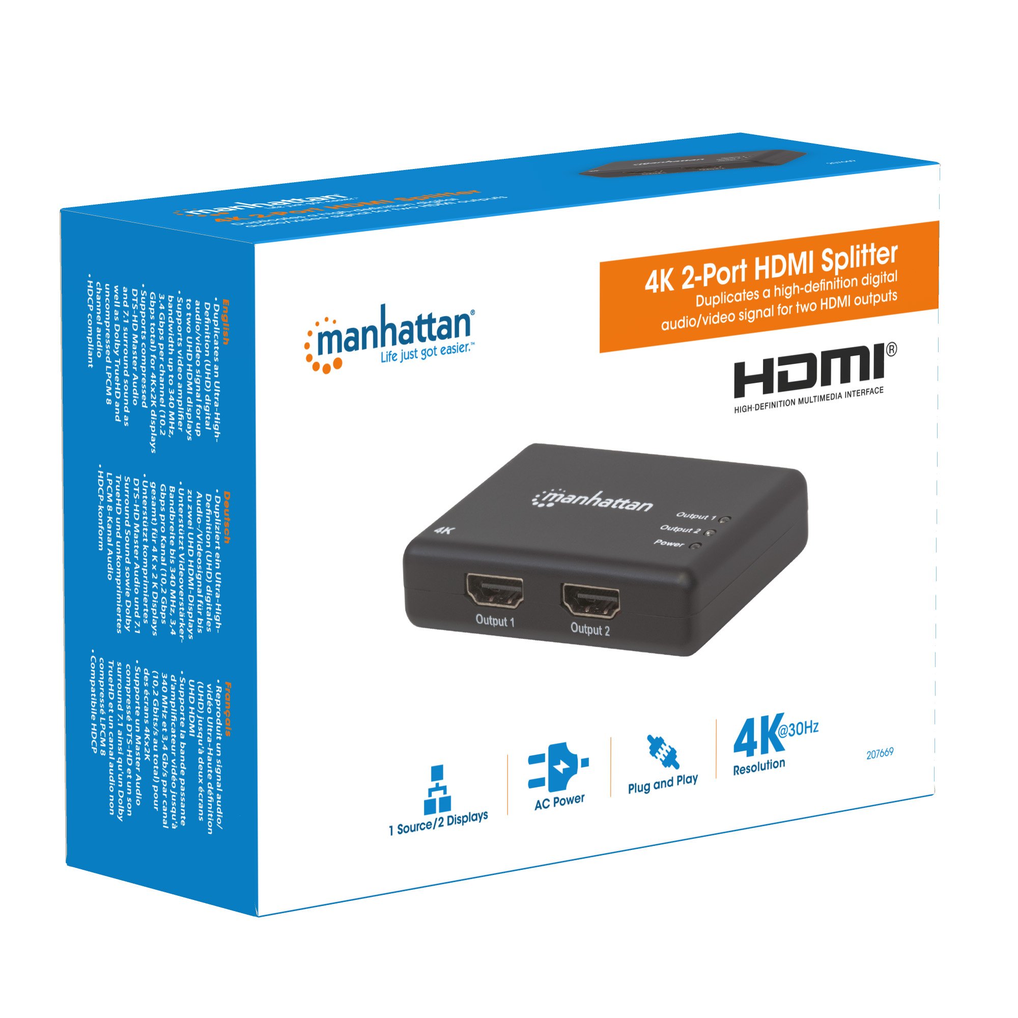 Splitter HDMI 4K UHD 3D con LED 2 vie MANHATTAN - immagine 9
