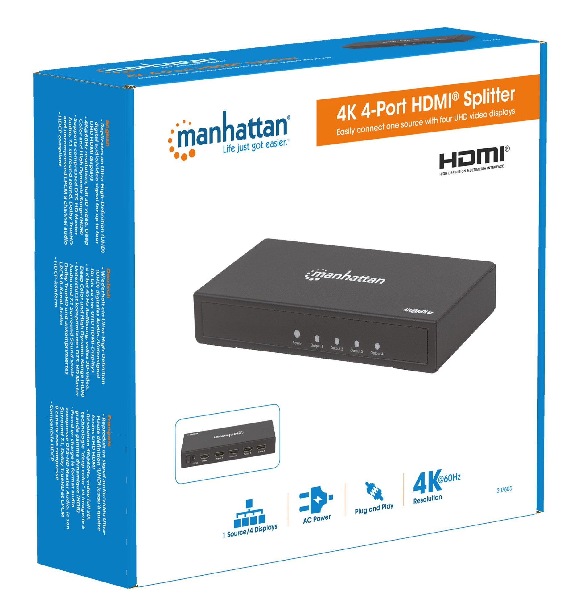 Splitter HDMI 2.0 4K UHD 3D 4 vie MANHATTAN - immagine 9