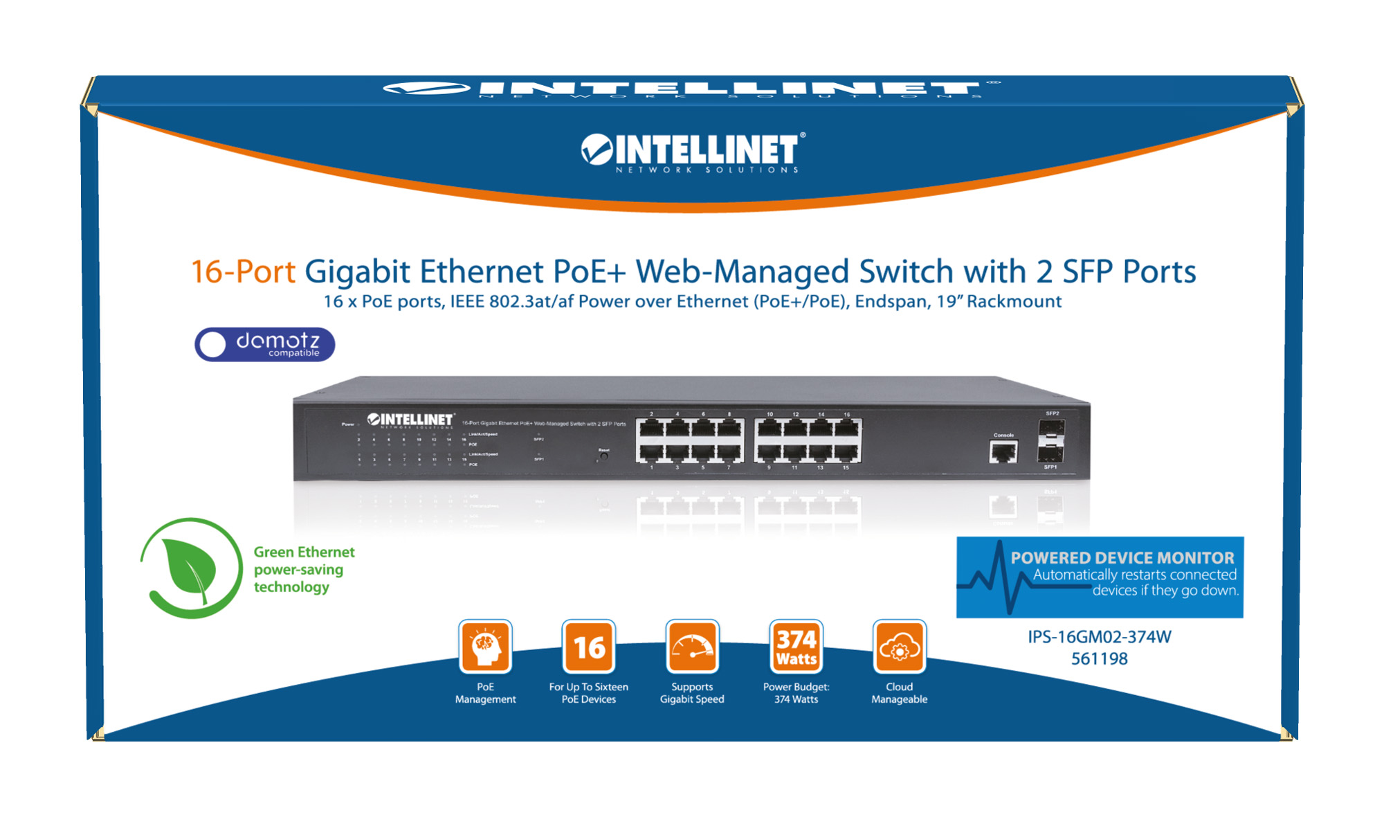 Switch Gigabit Ethernet 16 Porte PoE+ Web-Managed con 2 porte SFP INTELLINET - immagine 9