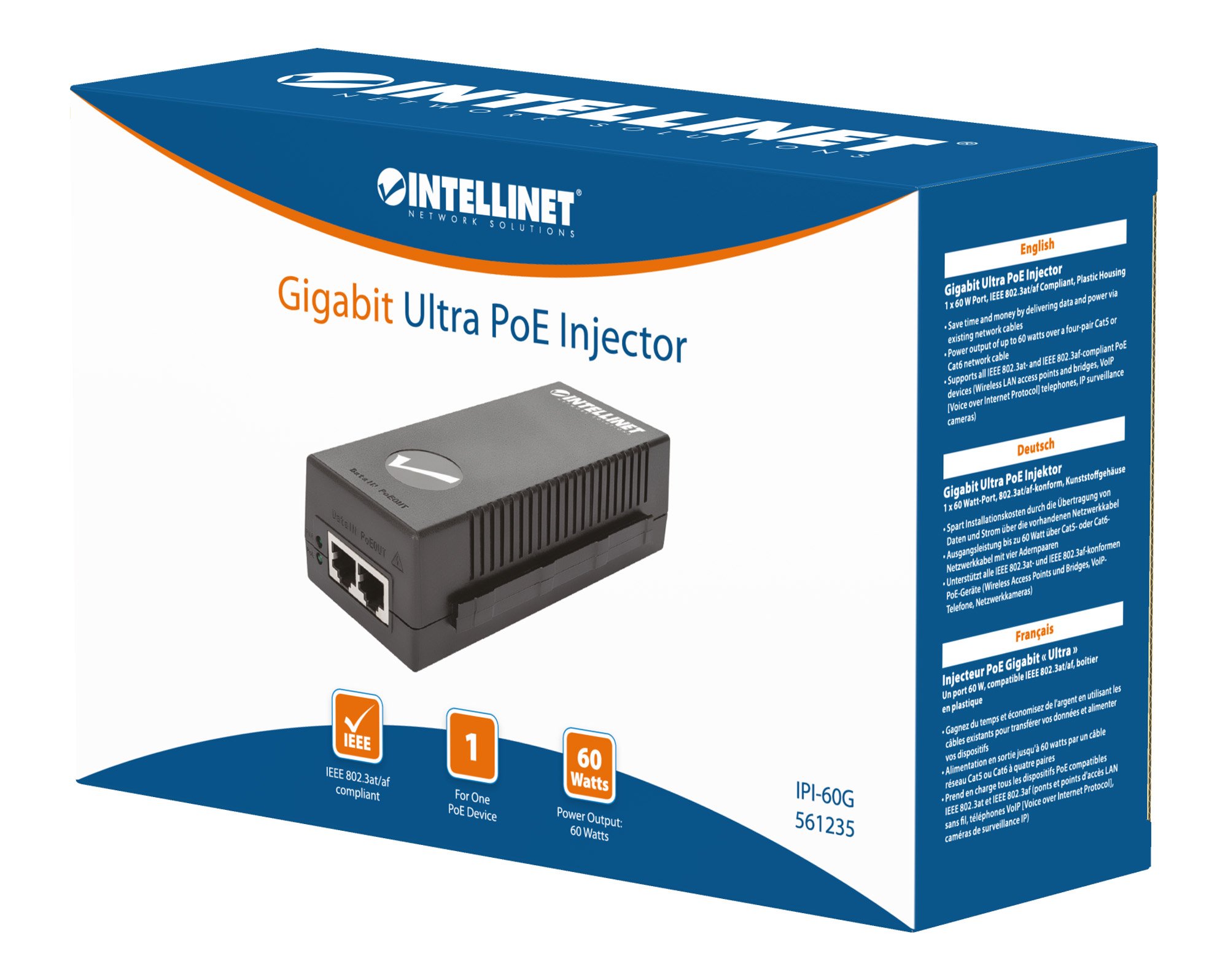 Iniettore Gigabit PoE+ Ultra Power 100m INTELLINET - immagine 9