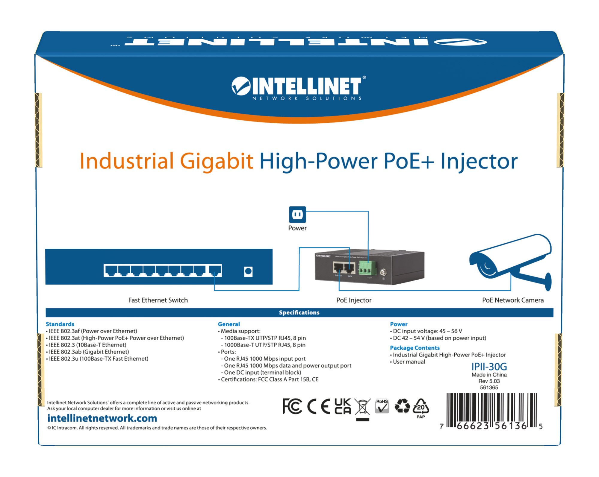Iniettore Industriale per Guida DIN Gigabit High-Power PoE+ 30W INTELLINET - immagine 9