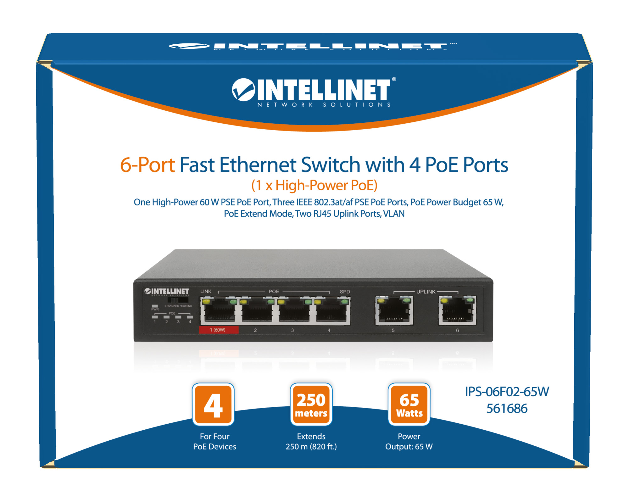 Fast Ethernet Switch a 6 porte con 4 porte PoE (1 x High-Power PoE) INTELLINET - immagine 9