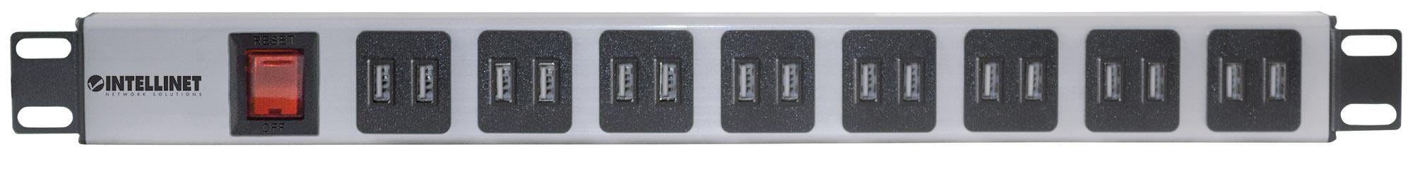 Multipresa per Rack 16 uscite USB tipo A Spina Schuko Angolata 1U INTELLINET