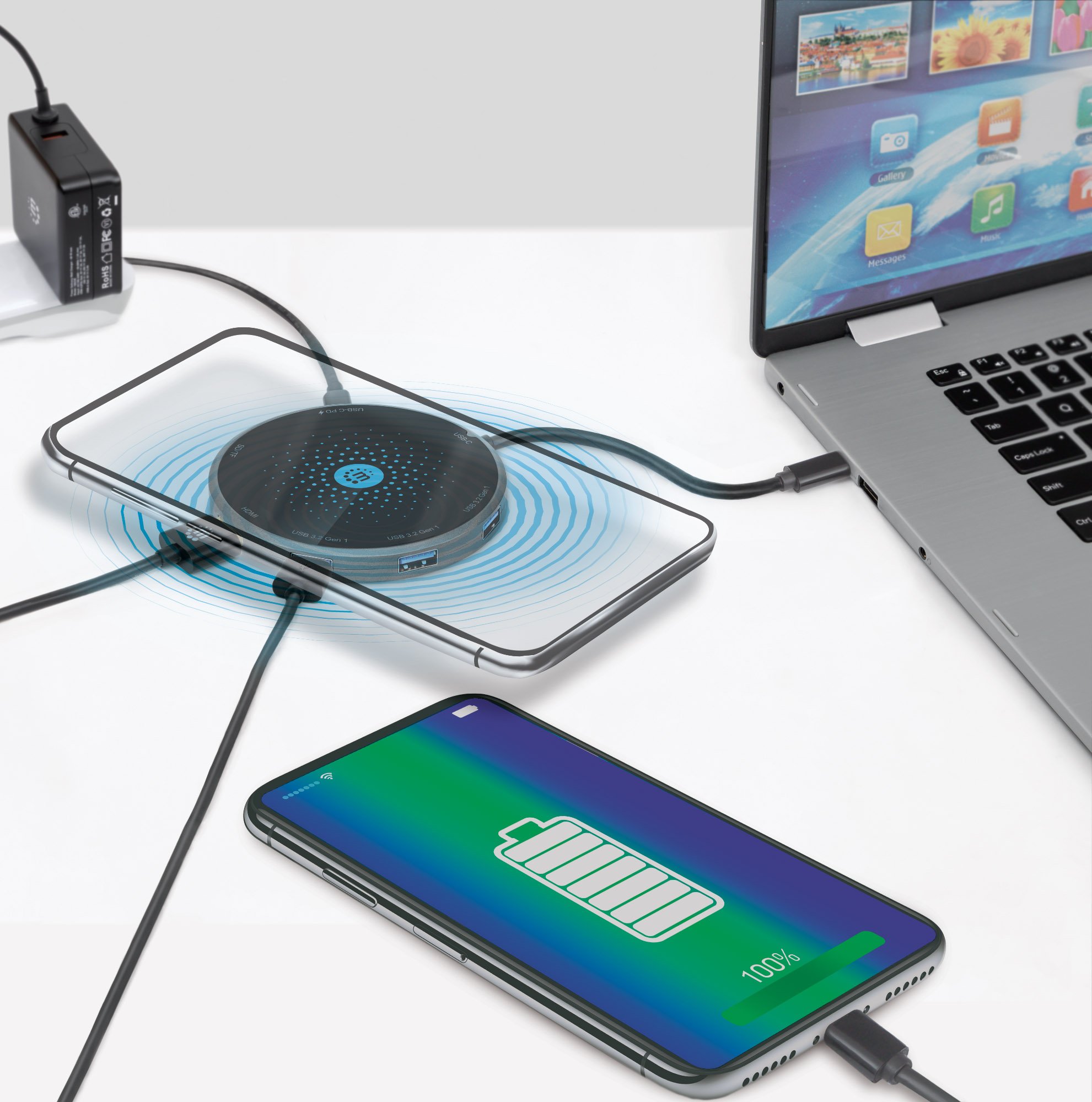 Docking Station USB-C™ 8-in-1 con Pad di Ricarica Wireless MANHATTAN