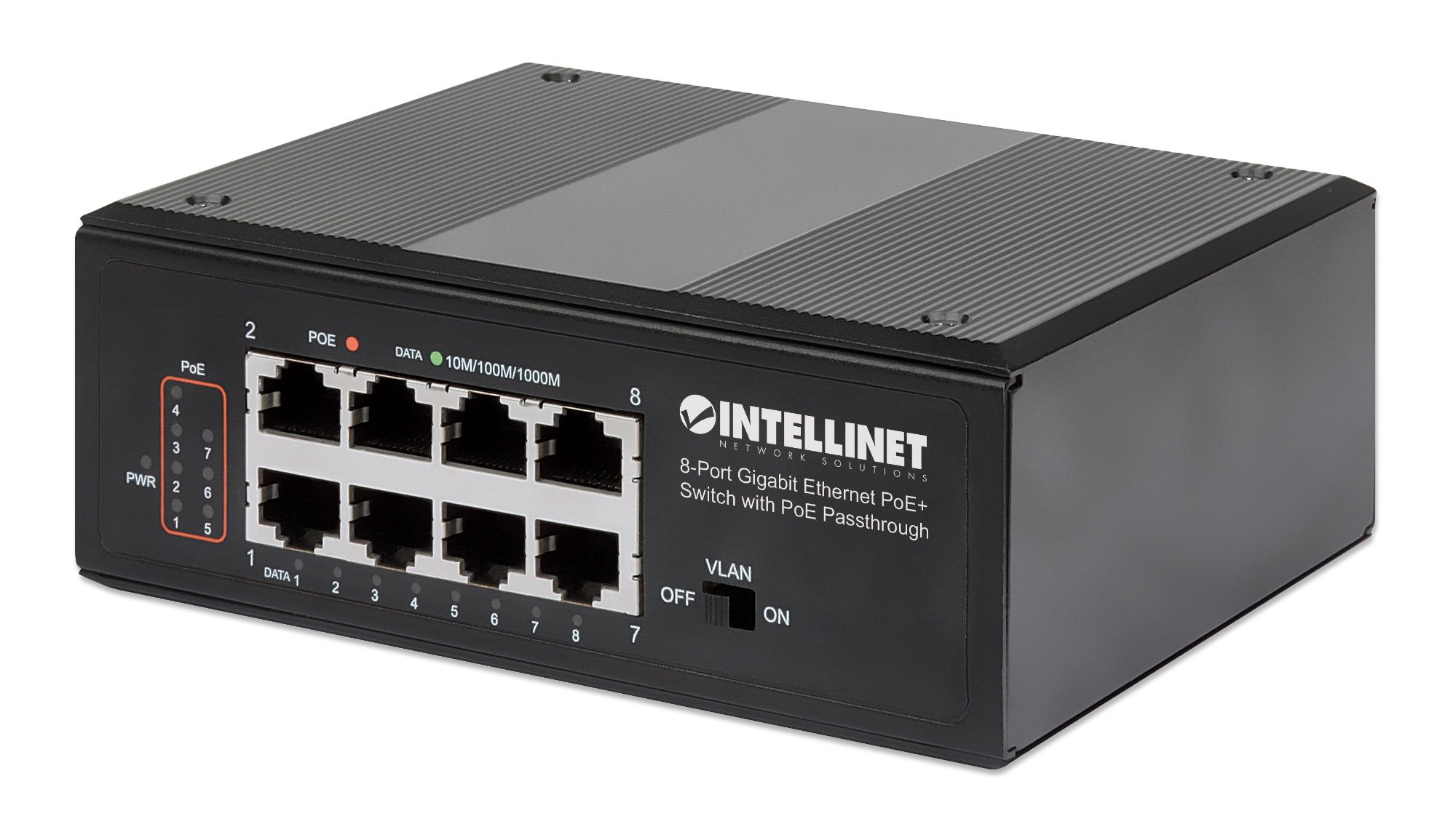 Switch Ethernet Gigabit 8 porte PoE+ con PoE Passante INTELLINET