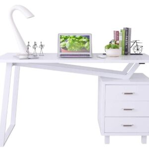 Scrivania per Computer con Tre Cassetti Bianco opaco effetto legno TECHLY