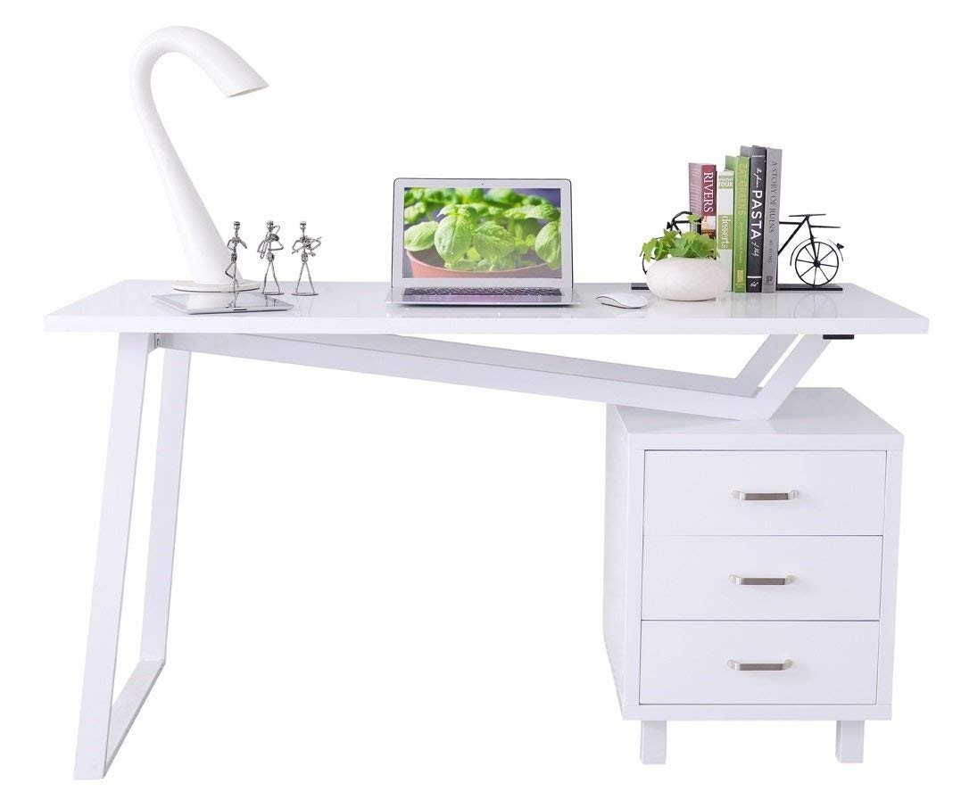 Scrivania per Computer con Tre Cassetti Bianco opaco effetto legno TECHLY