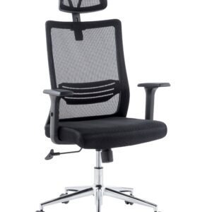 Sedia per Ufficio con Schienale Alto Poggiatesta e Base Cromata Nero TECHLY