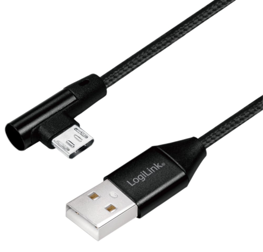 Cavo USB Micro-B Maschio Angolato/USB-A Maschio Dritto 1m Nero LOGILINK