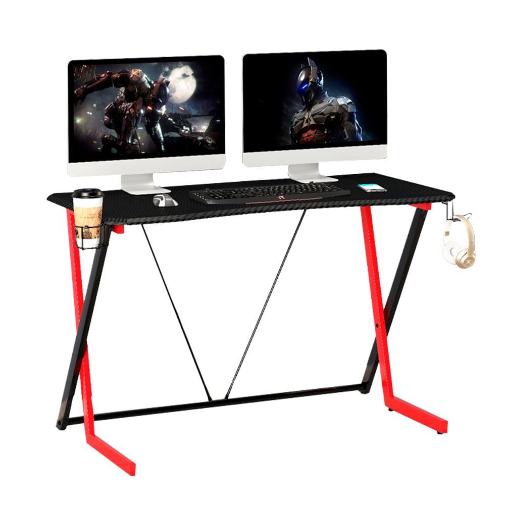 Scrivania Gaming Ergonomica Tavolo Gioco con Porta Bicchiere e Cuffie TECHLY
