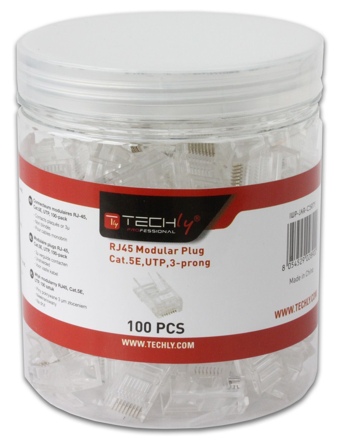 Confezione 100 Plug RJ45 UTP per Cavo Rigido Cat.5E TECHLY PROFESSIONAL
