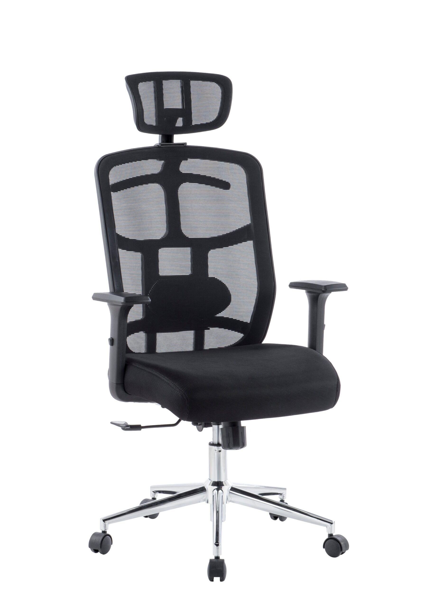 Sedia per Ufficio con Schienale Alto, Poggiatesta e Base Cromata Nero TECHLY
