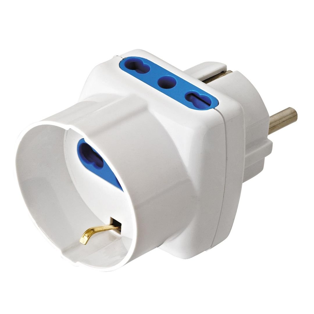 Adattatore Triplo Spina Schuko a Prese Bipasso con Schuko Bianco TECHLY