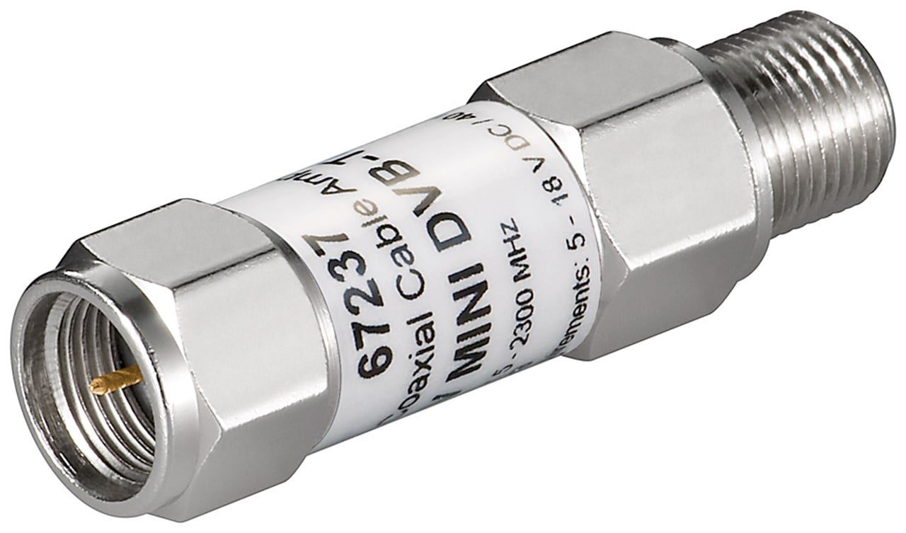 Mini amplificatore F a cavo coassiale 18dB DVB-T/SAT GOOBAY