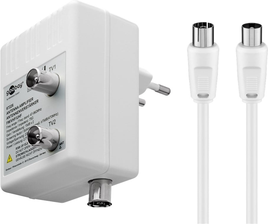 Amplificatore per Antenna Due Dispositivi (DVB-T / DVB-T2 / DVB-C) con Cavo GOOBAY