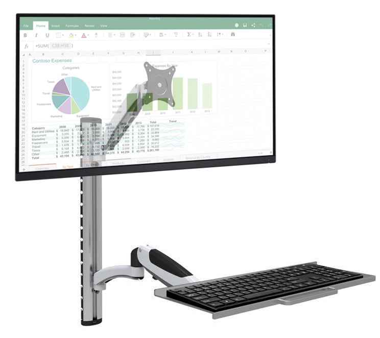 Postazione di lavoro a parete con supporto monitor e ripiano tastiera estensibile TECHLY