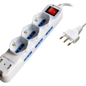 Multipresa 6 Posti Italiana Bipasso con 2 Prese USB Bianca TECHLY