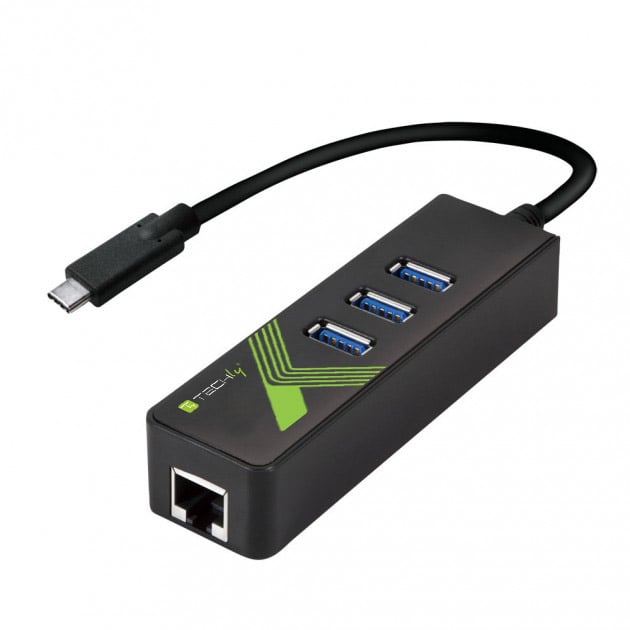 Adattatore Convertitore USB-C&trade; Ethernet Gigabit con Hub 3 porte USB-A 3.0 TECHLY