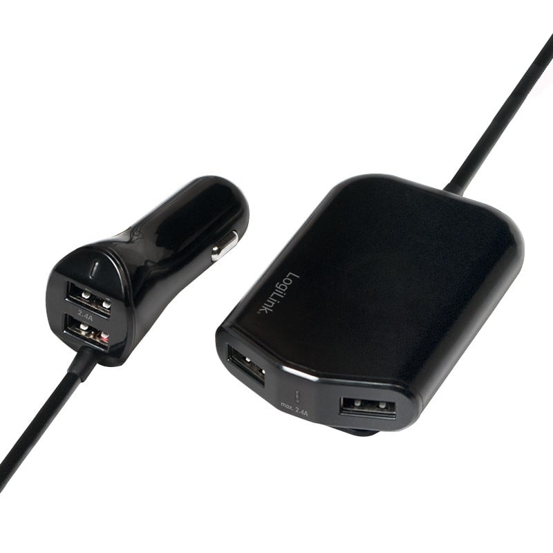Caricatore da Auto 2 USB + 2 USB per Passeggeri Posteriori 24W LOGILINK