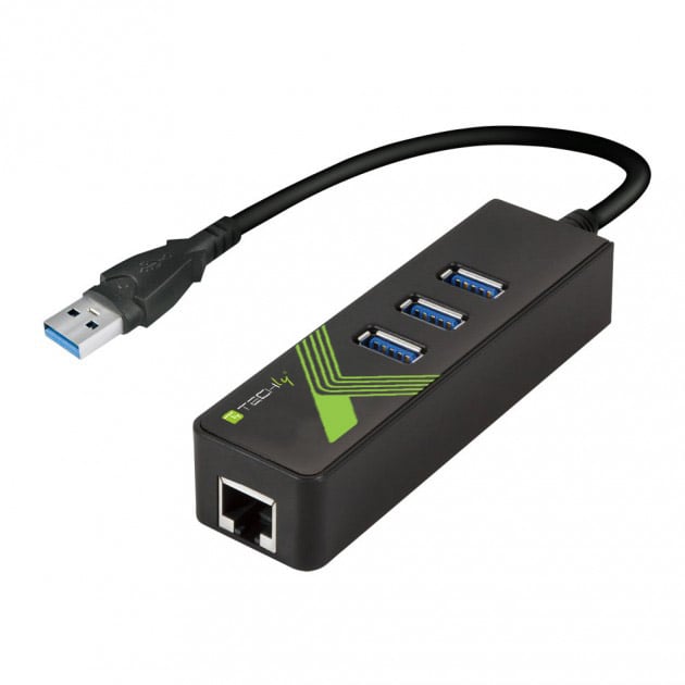 Adattatore Convertitore USB3.0 Ethernet Gigabit con Hub 3 porte TECHLY