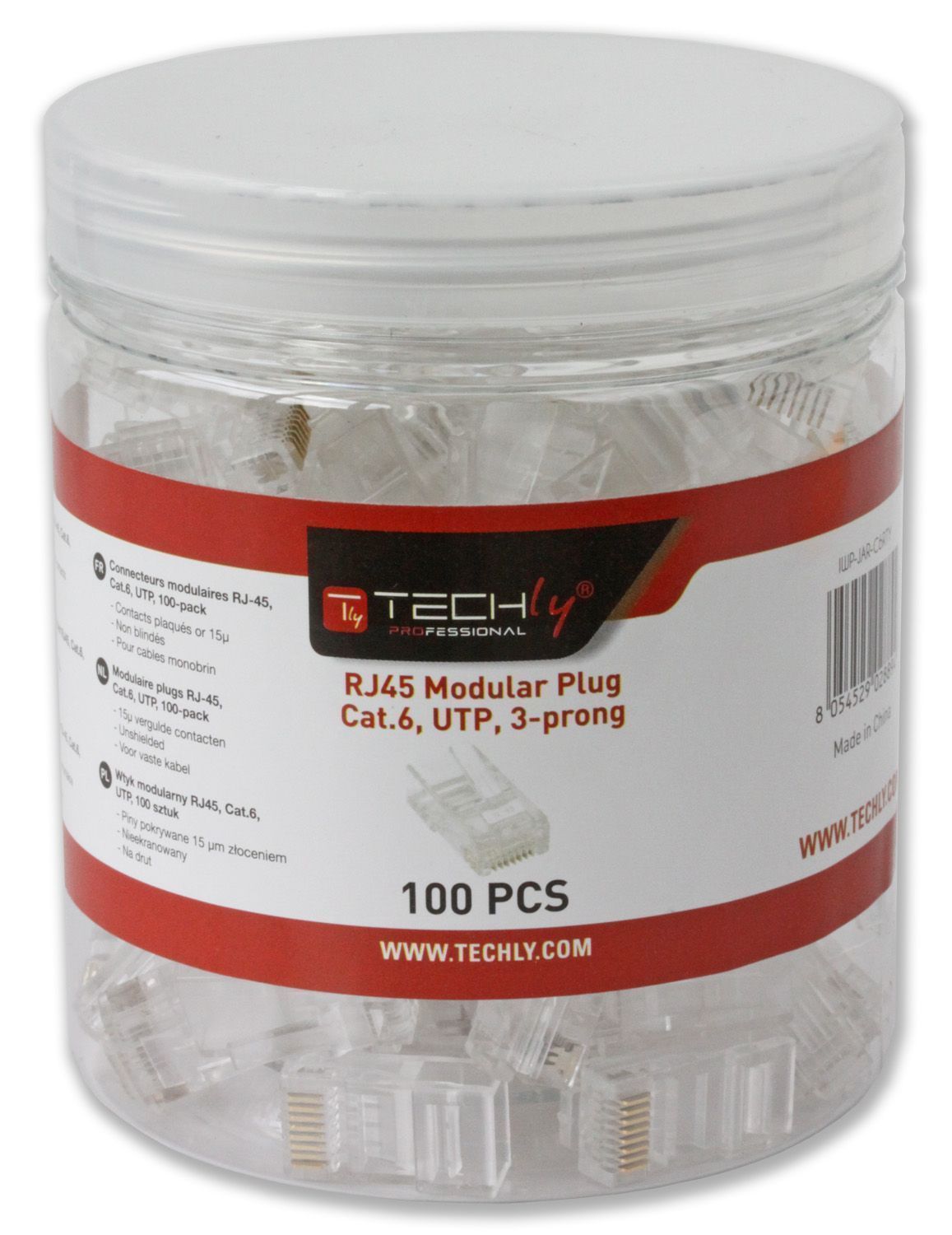 Confezione 100 Plug RJ45 UTP per Cavo Rigido Cat.6 TECHLY PROFESSIONAL