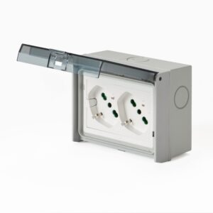 Multipresa Universale IP55 con Doppia Presa Bipasso Italiana Schuko con Scatola da Parete 3 Moduli FME