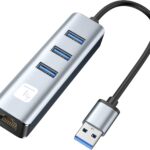 Adattatore Convertitore USB tipo A a RJ45 Gigabit con Hub 3 Porte USB 5 Gbps TECHLY