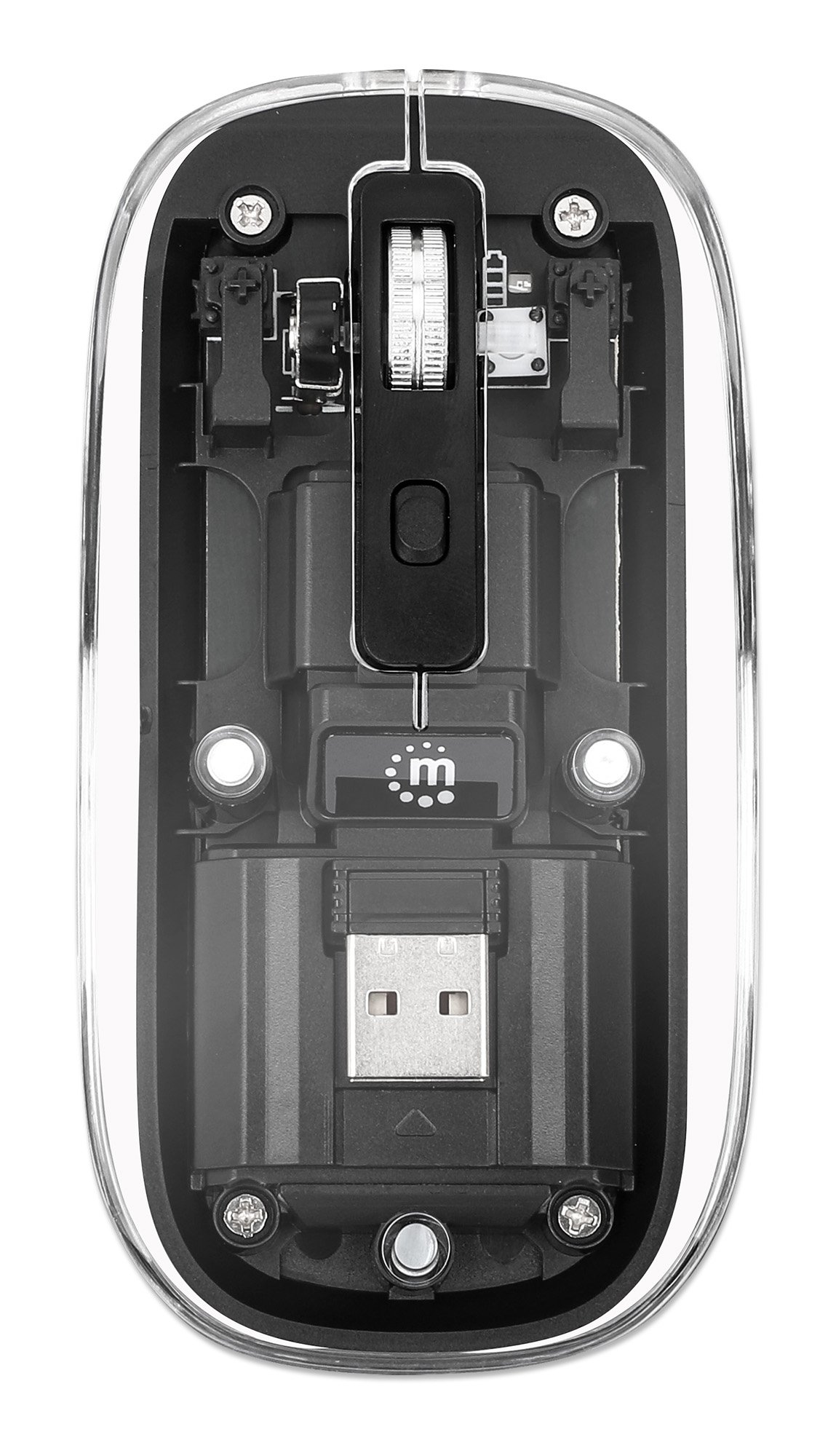 Mouse Ottico Wireless 800-1600 dpi con Micro Ricevitore USB Nero Trasparente MANHATTAN