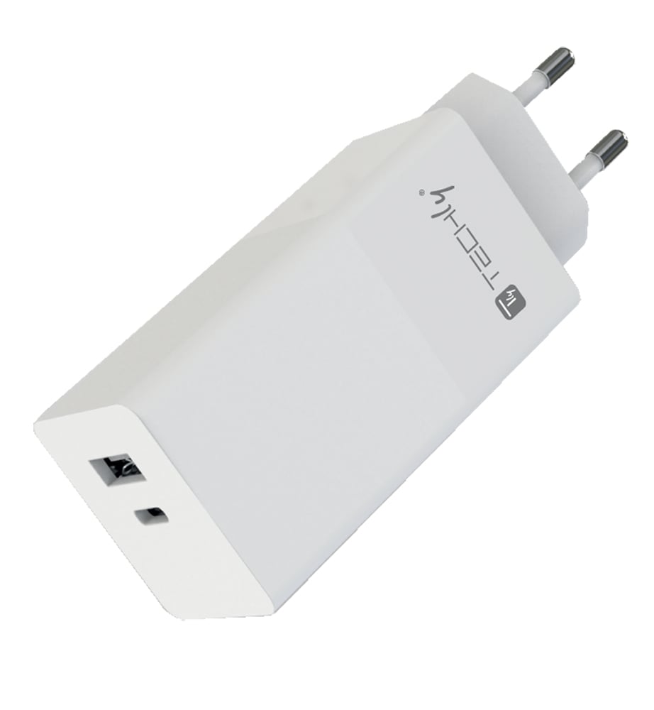 Caricatore Alimentatore USB-C™ e USB-A da Muro 100W per Smartphone o Tablet TECHLY