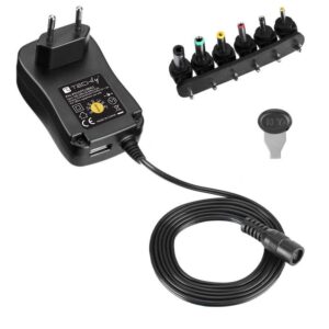Alimentatore Universale Regolabile 18W AC/DC 3V-12V 1500 mA con 6 Spine DC Porta USB 1A TECHLY