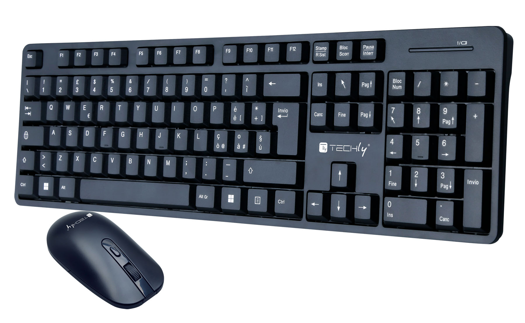 Kit Tastiera Standard e Mouse Wireless 2.4GHz TECHLY