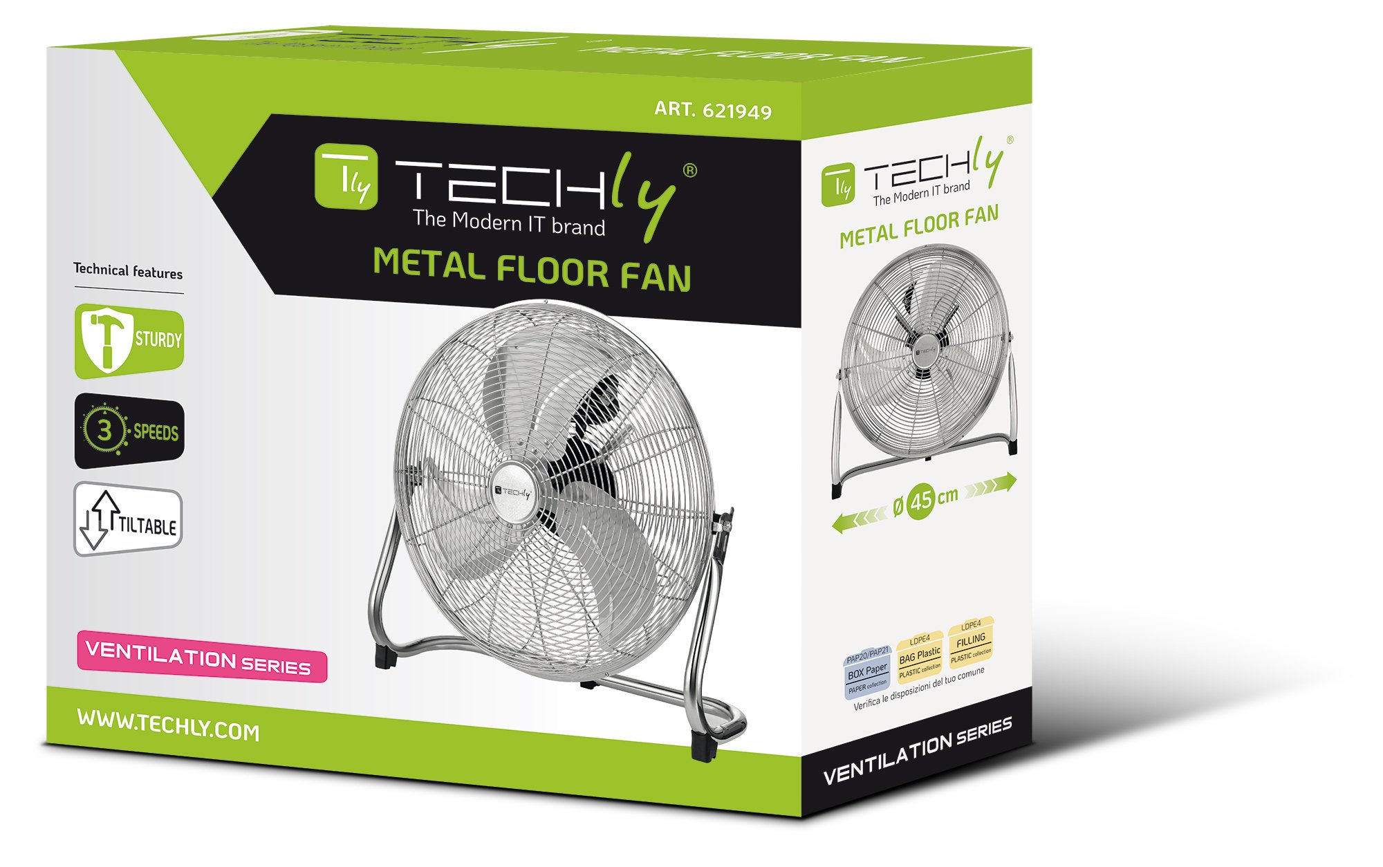 Ventilatore Industriale da Pavimento Diametro 45 cm 3 Livelli di Potenza TECHLY