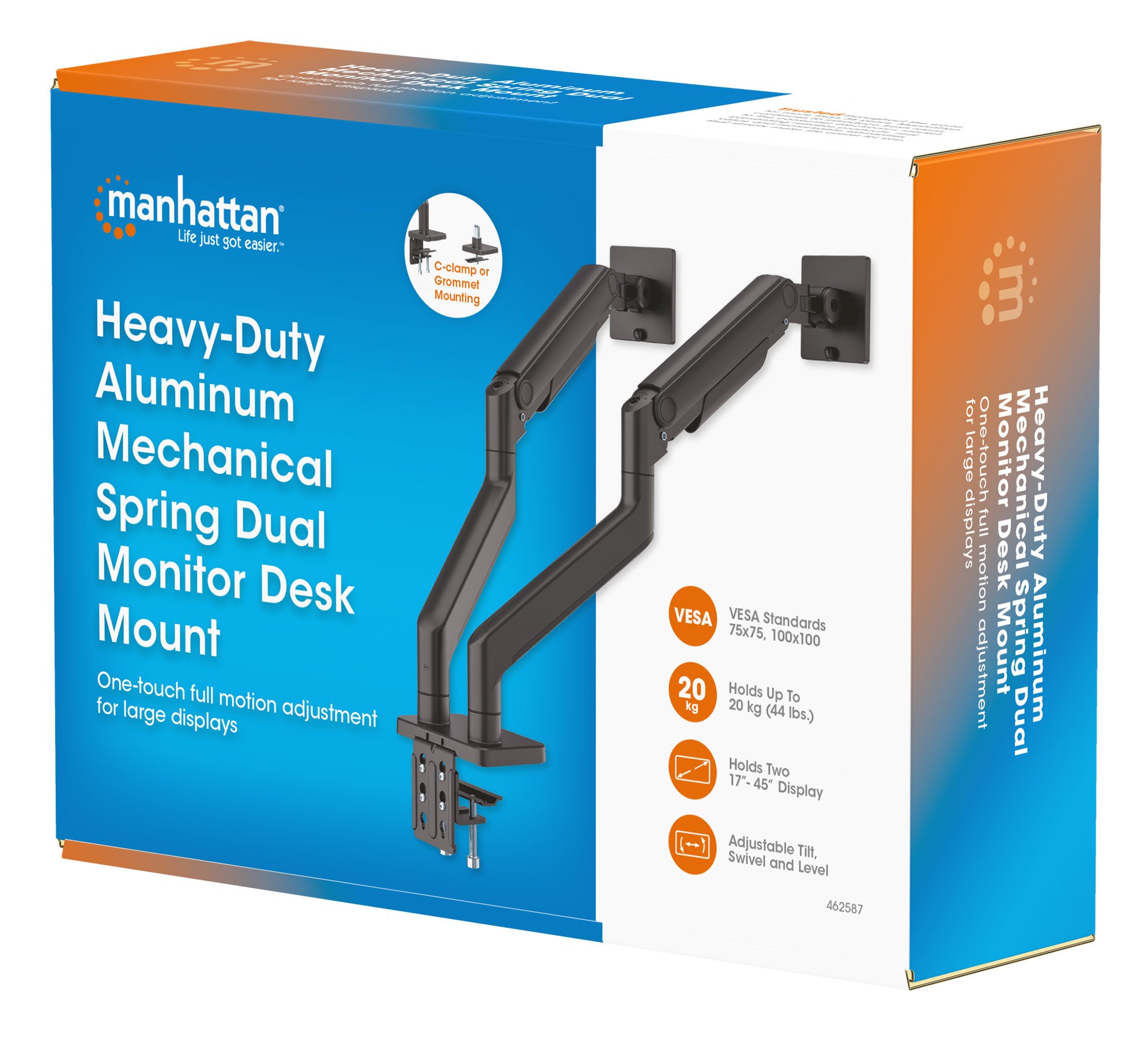 Supporto da Scrivania per Doppio Monitor 17-45'' con Molla Meccanica in Alluminio MANHATTAN - immagine 2