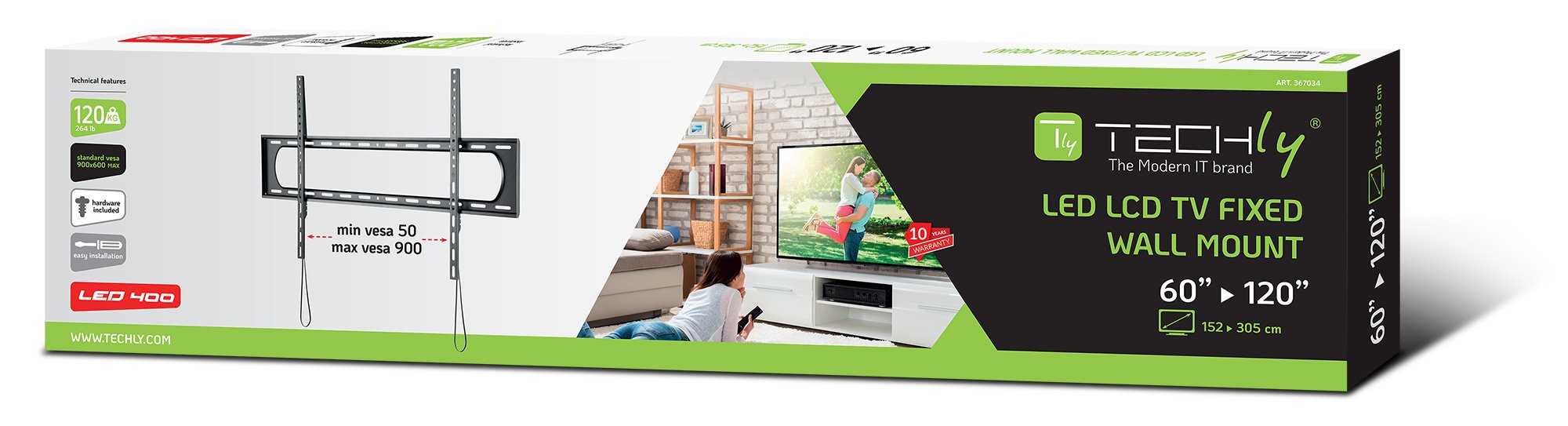 Staffa a Muro Fissa Slim TV LED LCD 60-120'' TECHLY - immagine 2