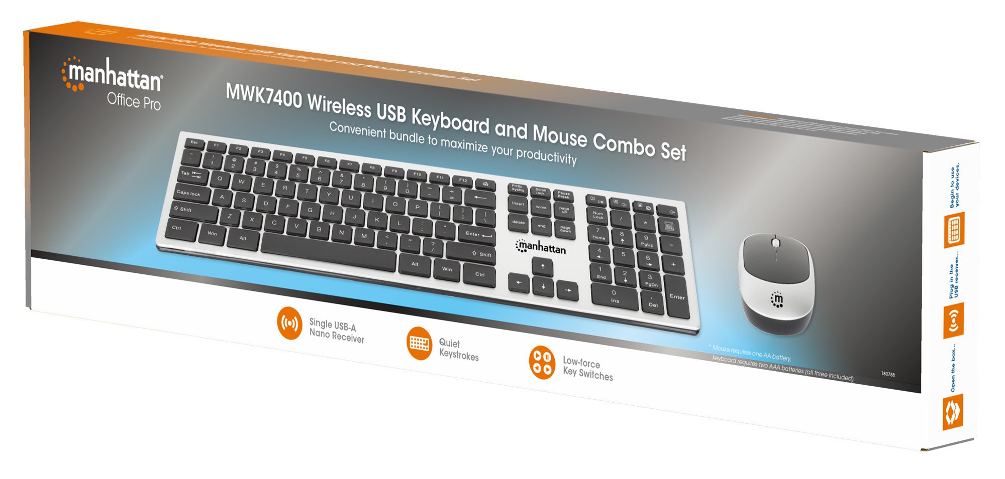 Set Combo Tastiera e Mouse 1200dpi USB Wireless MWK7400 MANHATTAN - immagine 2