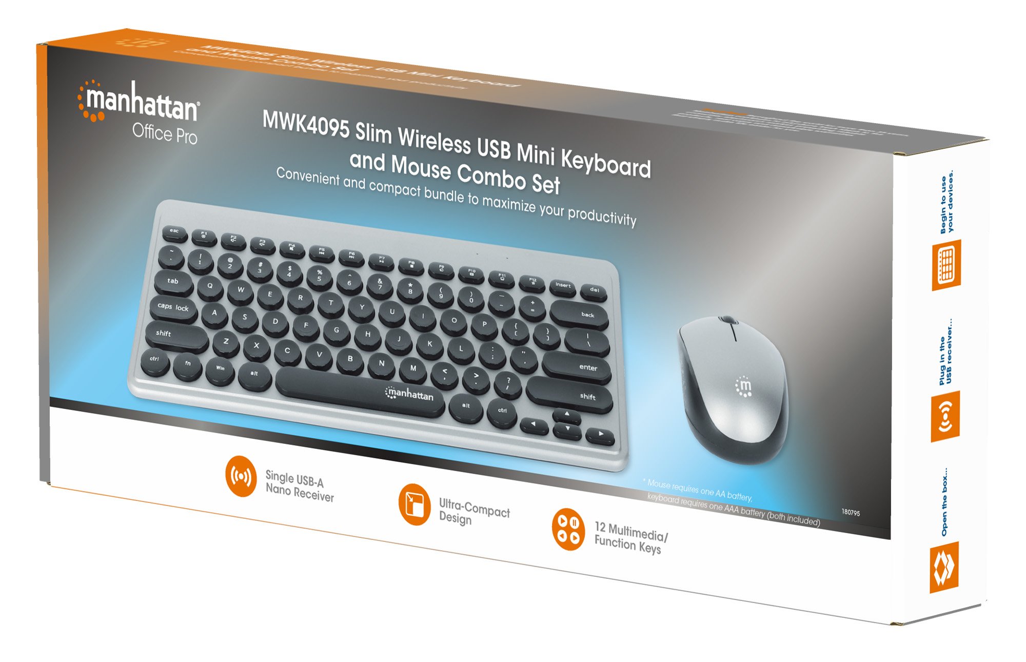 Set Combo Mini Tastiera Slim e Mouse 1200dpi USB Wireless MWK4095 MANHATTAN - immagine 2
