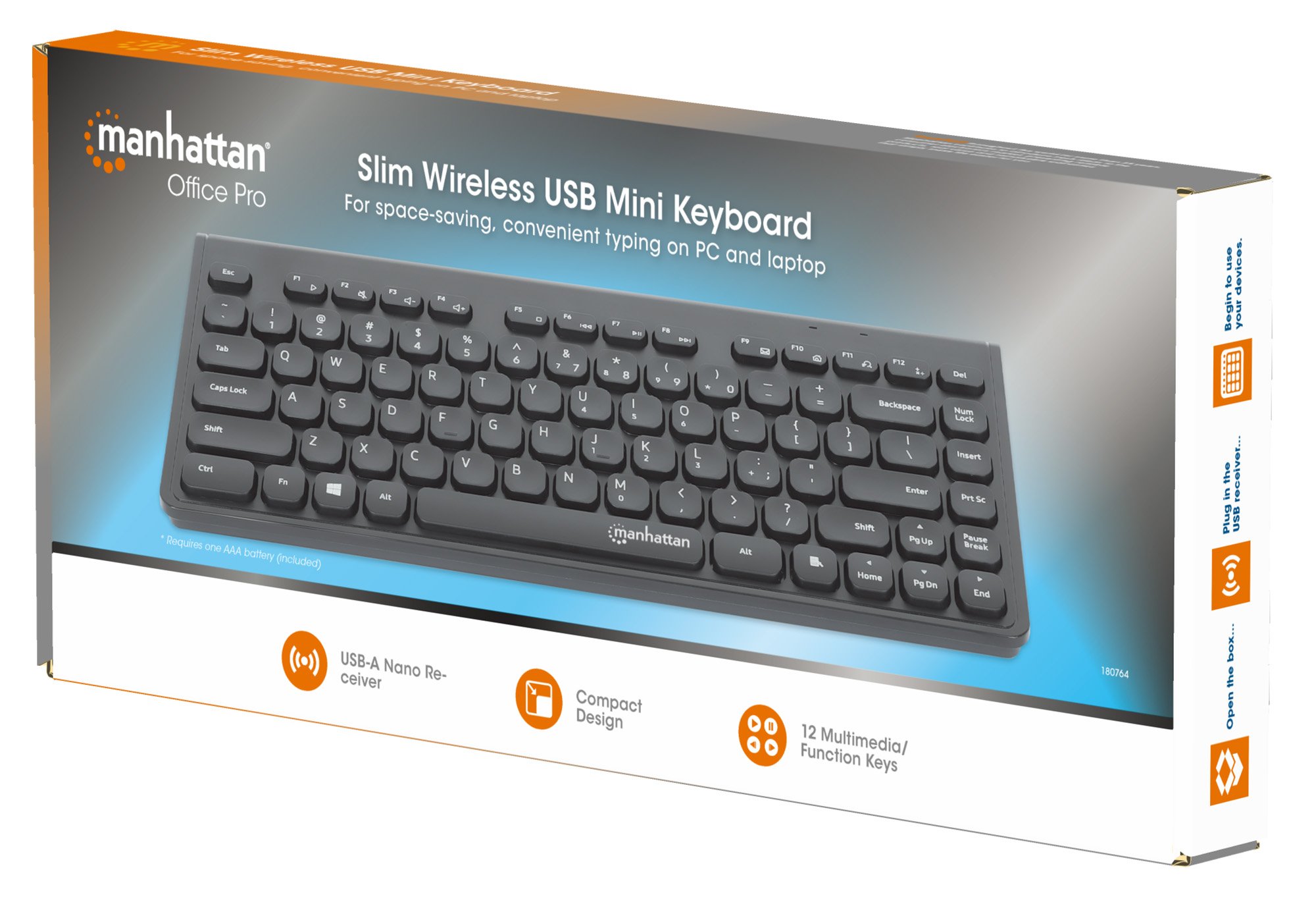 Mini Tastiera USB Wireless Slim 82 Tasti MANHATTAN - immagine 2