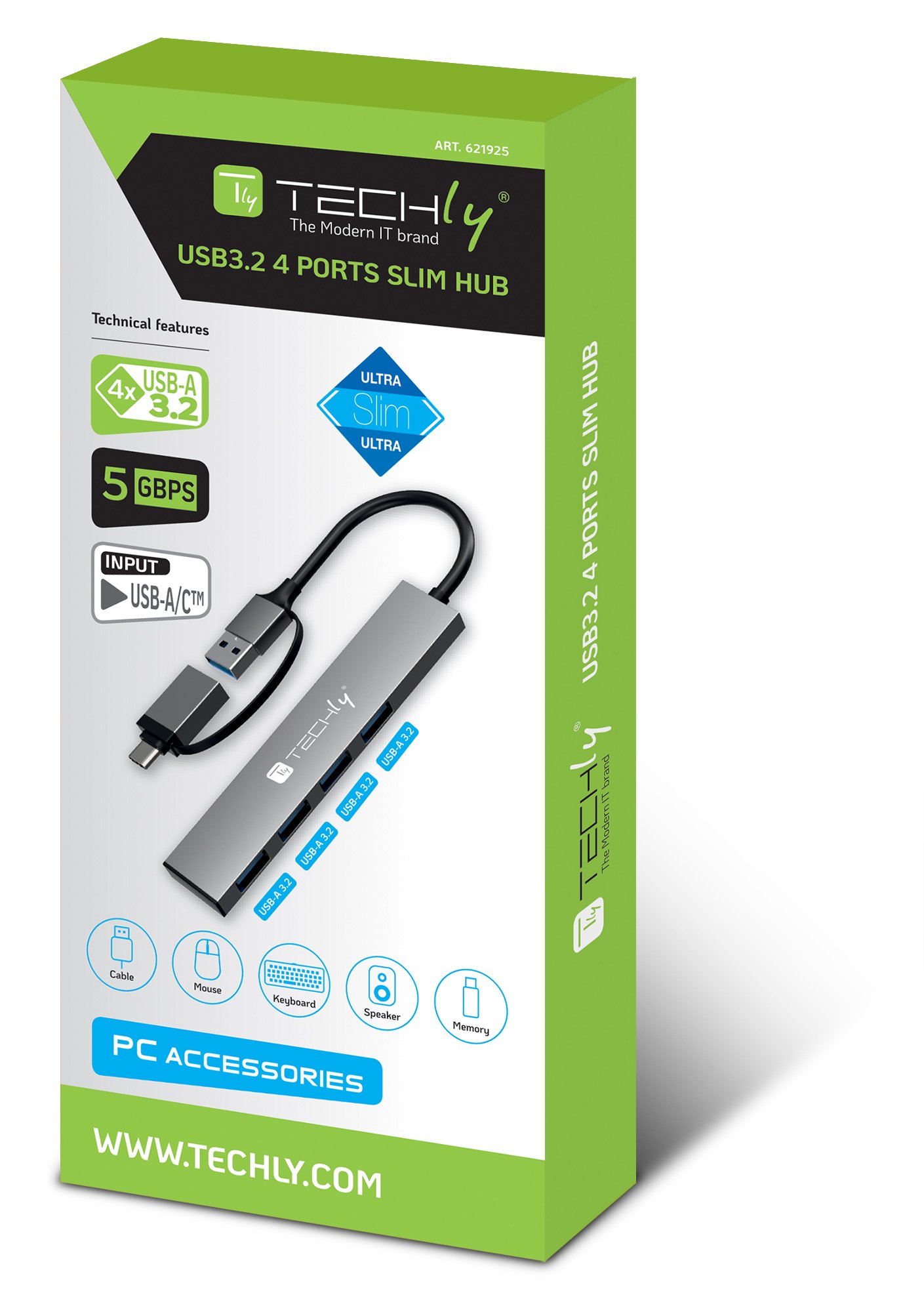 Hub USB-A USB-C™ 3.2 a 4 porte USB-A Slim in Metallo TECHLY - immagine 2