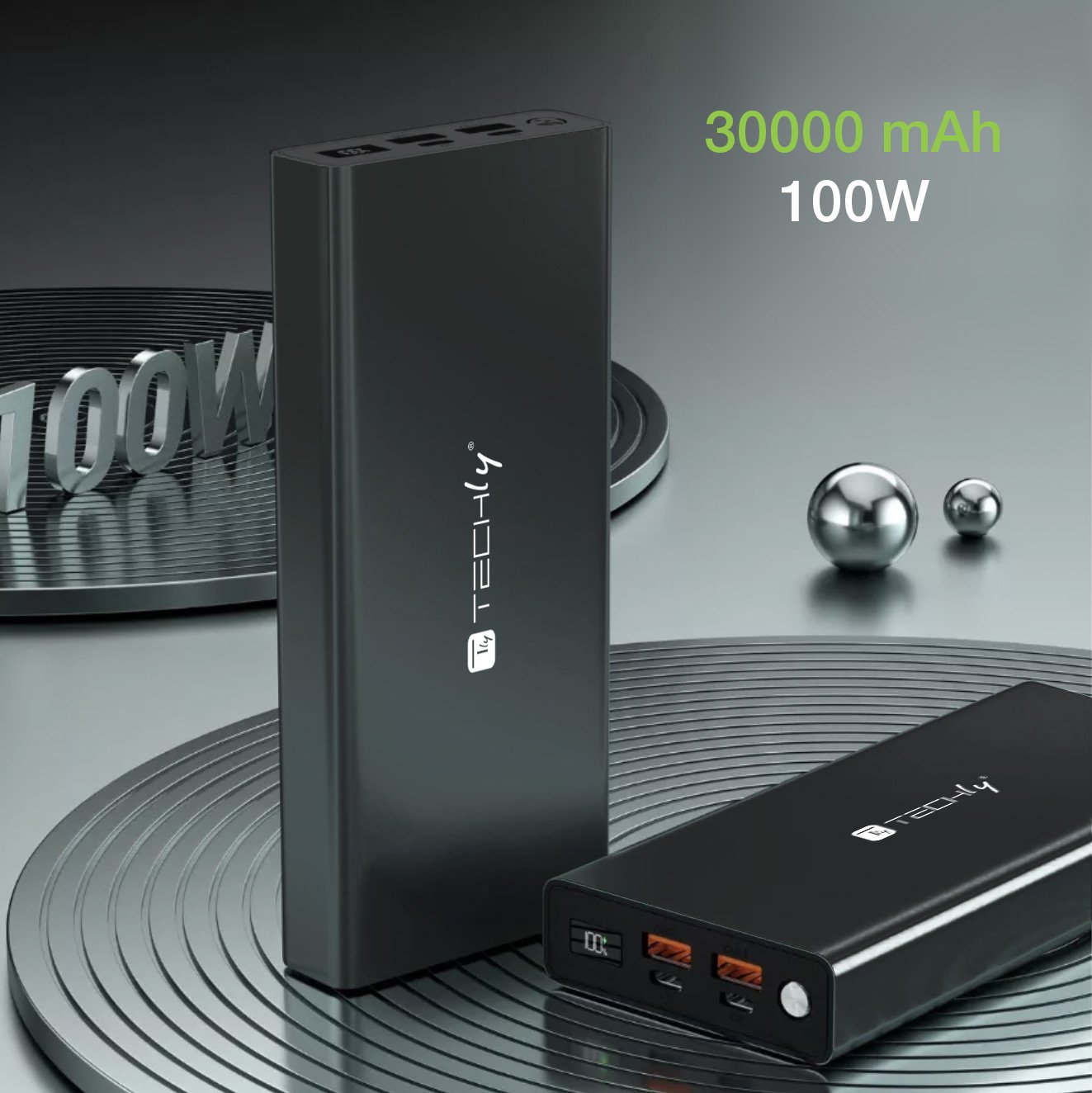 Power Bank Smartphone 30000 mAh 100W USB-C™ 4 Porte Output TECHLY - immagine 10
