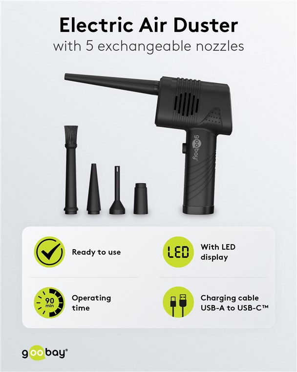 Kit di Pulizia Elettrico per PC Soffiatore ad Aria con 5 Ugelli Intercambiabili GOOBAY - immagine 10