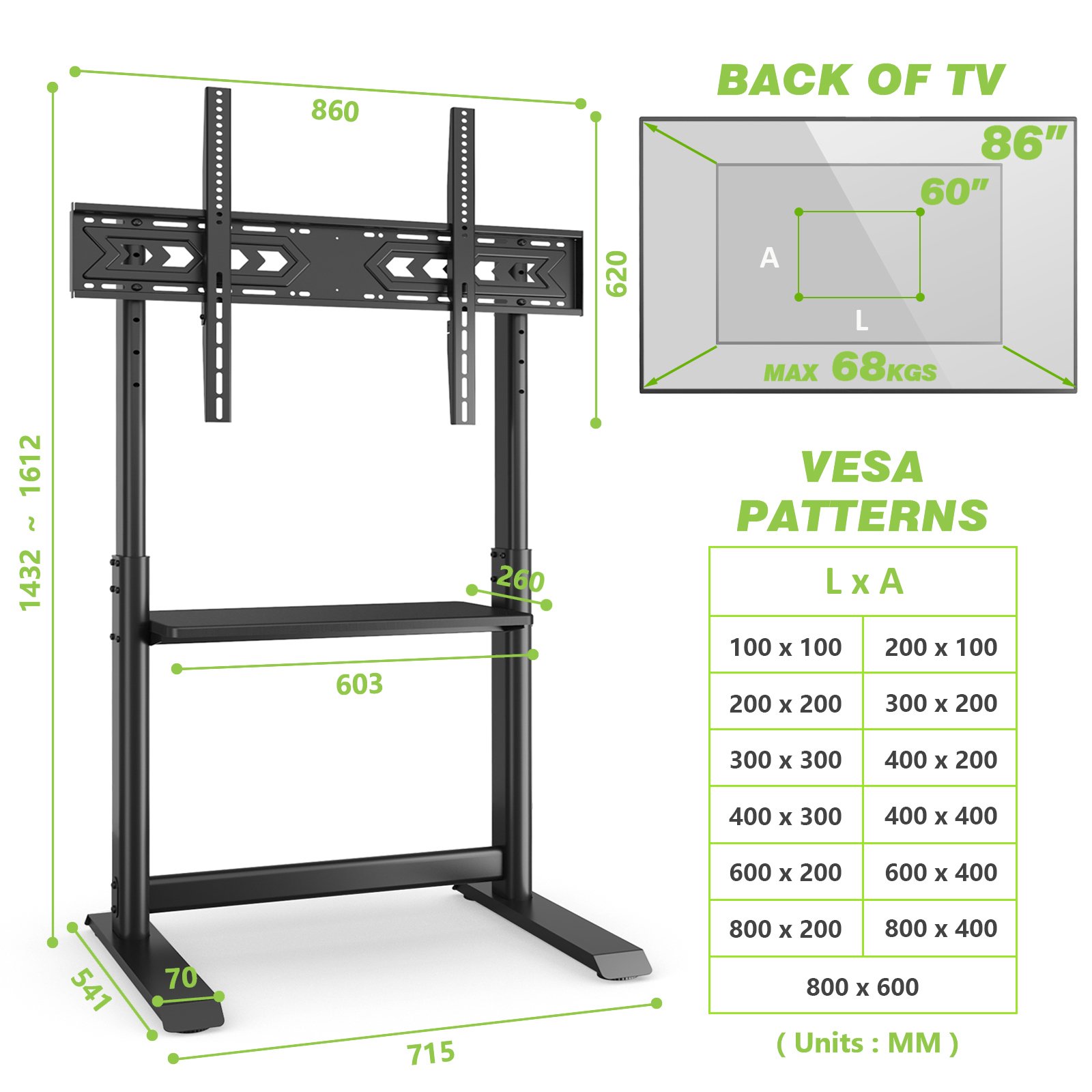 Supporto a Pavimento per TV LCD/LED/Plasma 60-86'' Multifunzione TECHLY - immagine 9