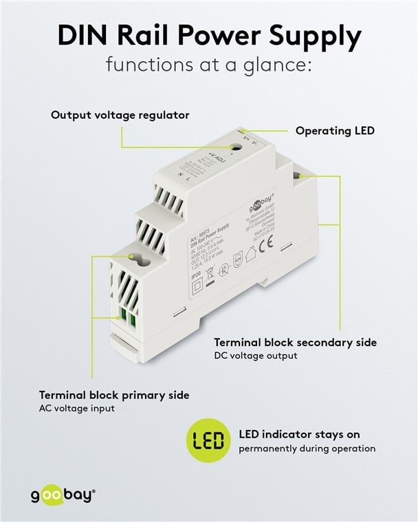 Alimentatore su Guida DIN 12V 1,25A 15W GOOBAY - immagine 10