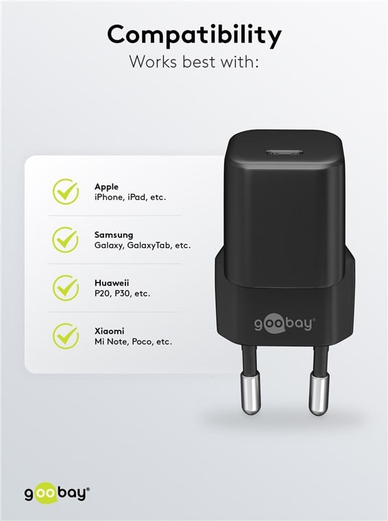 Alimentatore Caricatore Rapido USB-C™ PD GaN Nano 20W 3A Nero GOOBAY - immagine 9