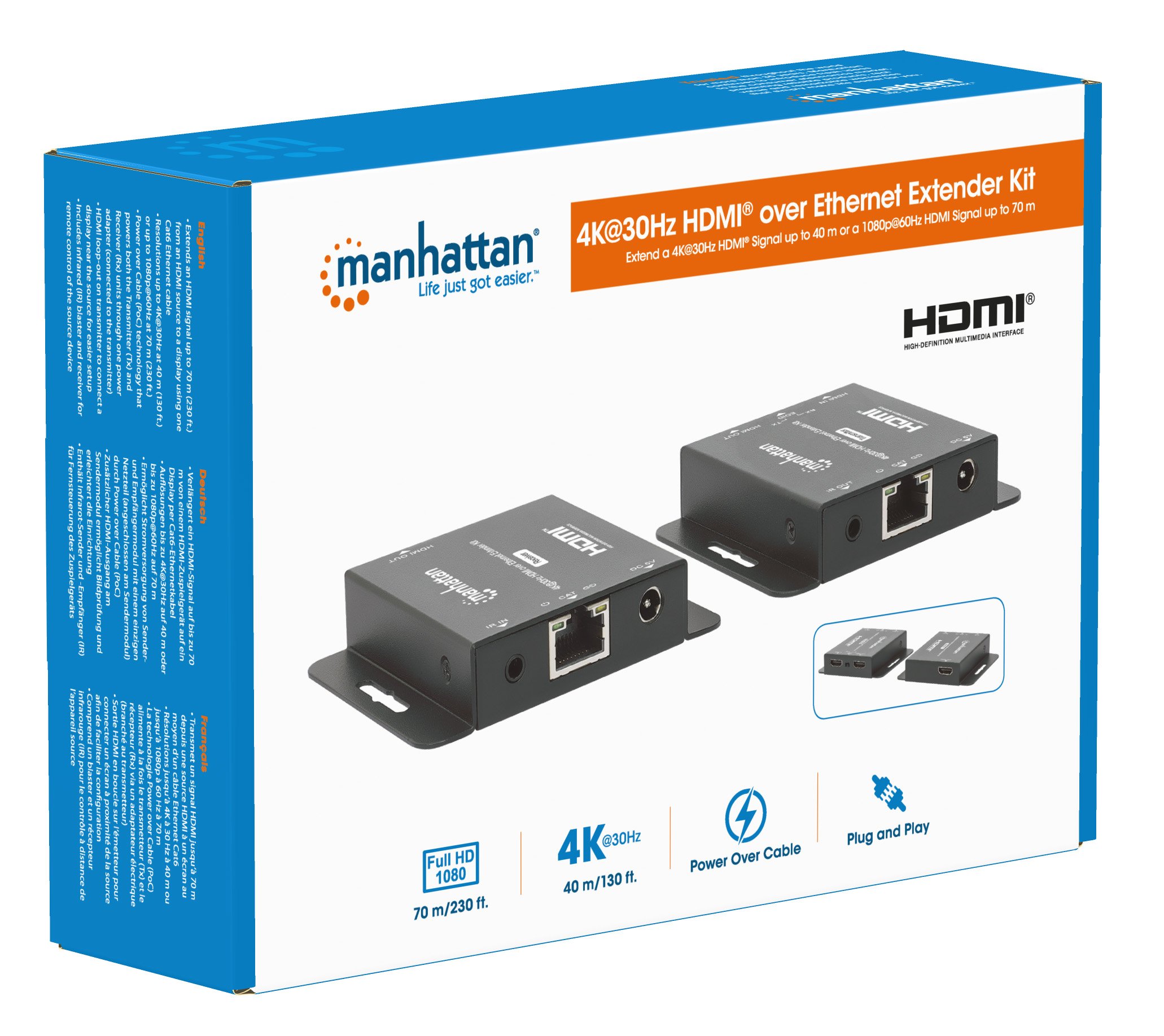 Kit Extender HDMI Over Ethernet 4K@30Hz MANHATTAN - immagine 10