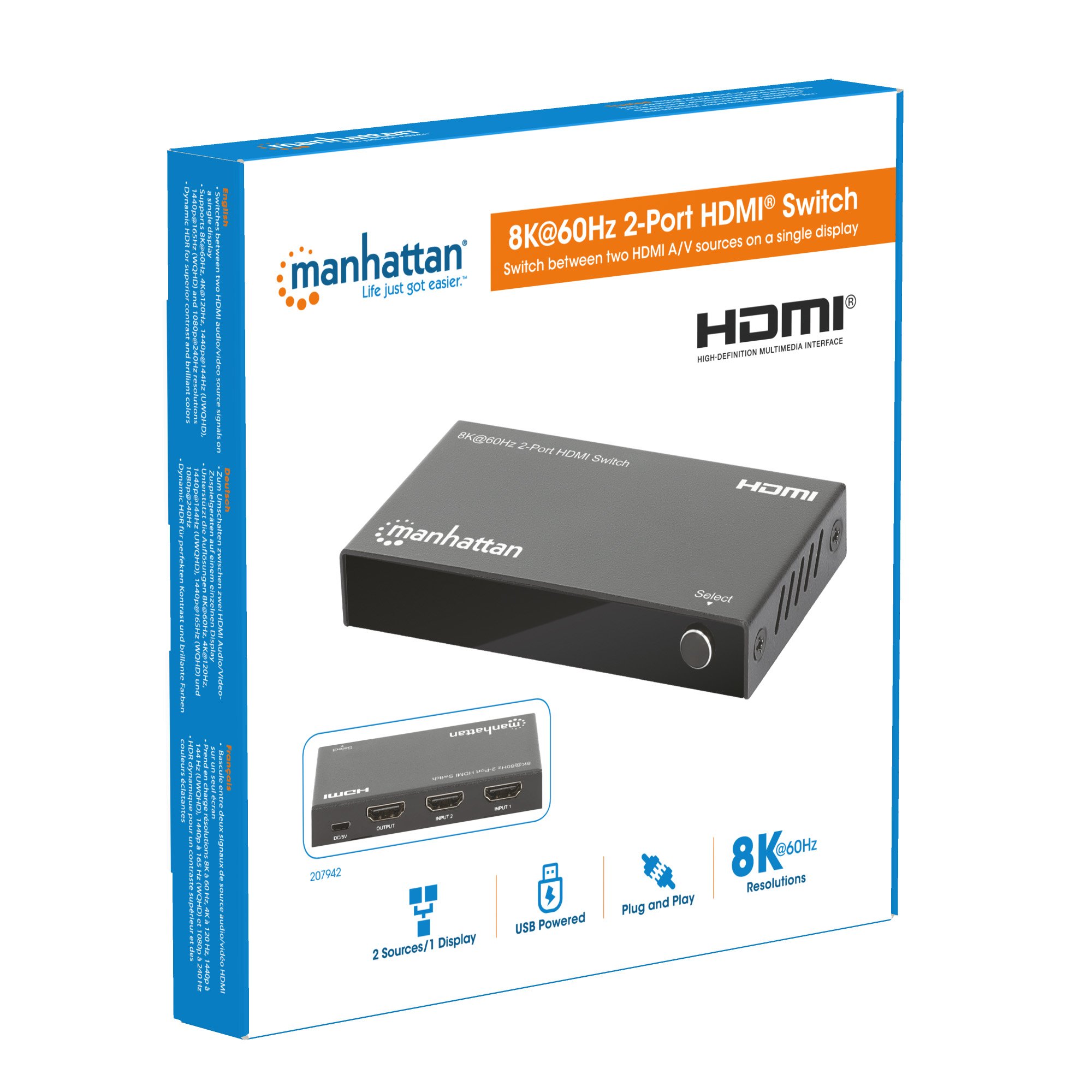 Switch HDMI 8K@60Hz 2 porte MANHATTAN - immagine 10