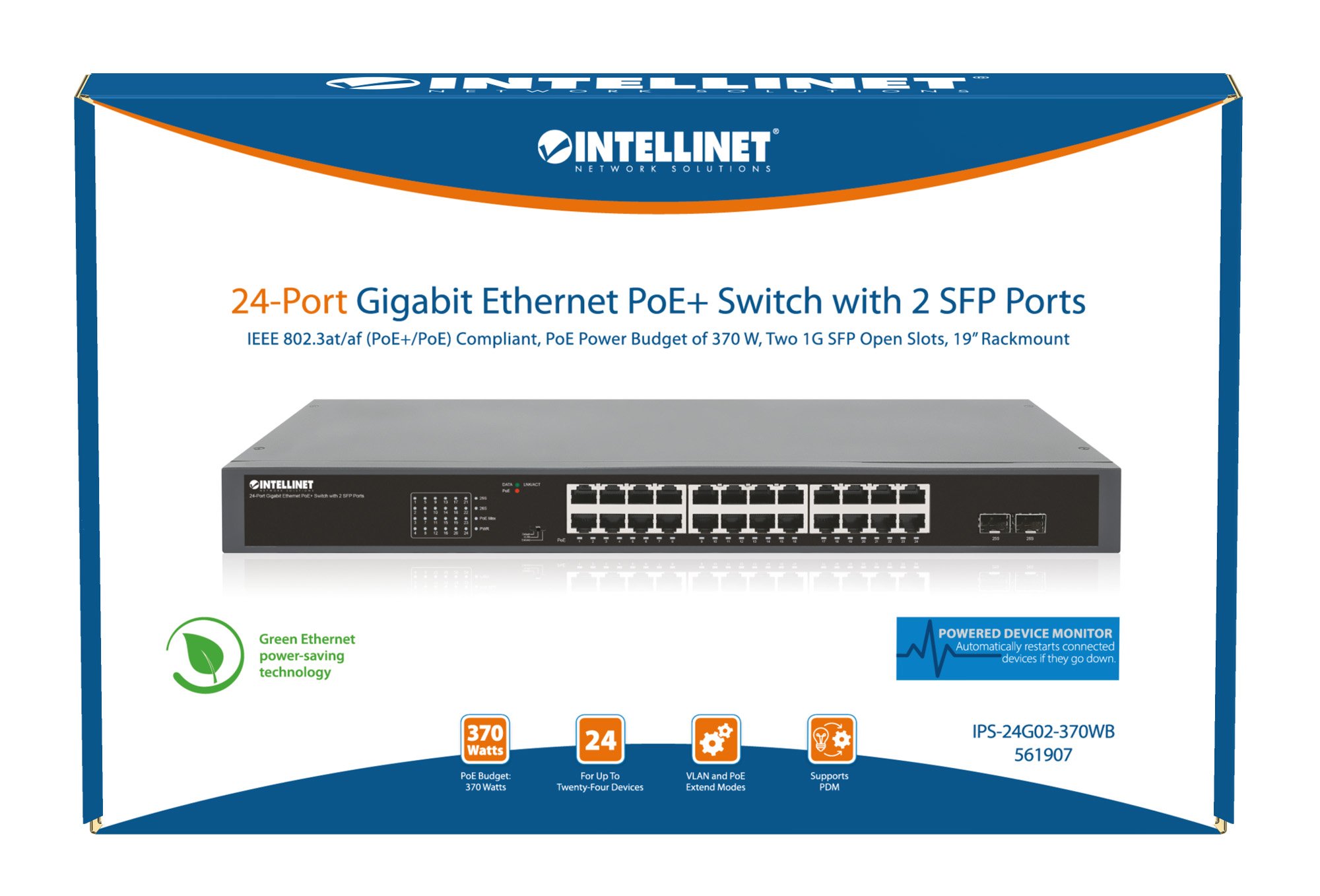 Gigabit Ethernet Switch 24-Porte PoE+ con 2 porte SFP INTELLINET - immagine 9