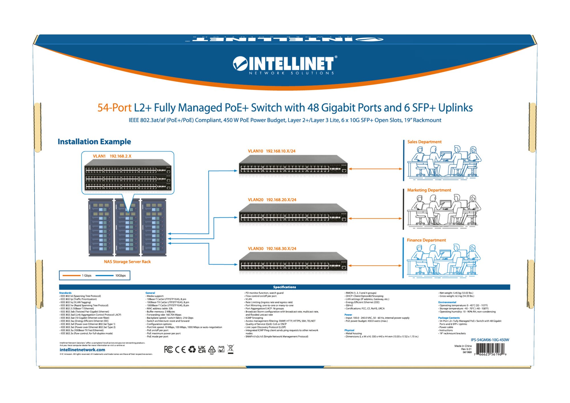 Switch Gigabit Ethernet PoE+ 48 Porte Layer2+ Managed con Sei Slot 10 GbE INTELLINET - immagine 10