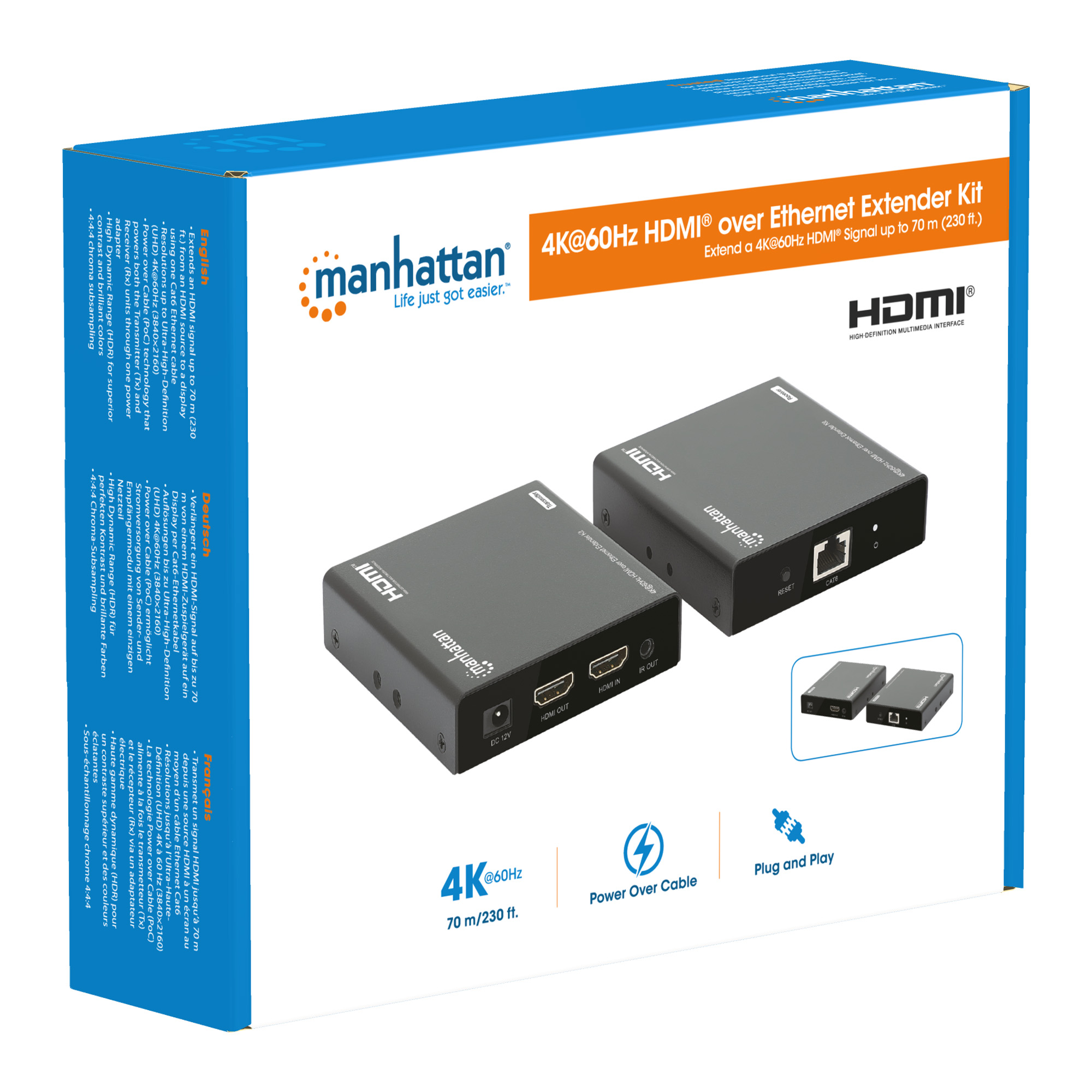 Kit Extender HDMI Over Ethernet 4K@60Hz MANHATTAN - immagine 10