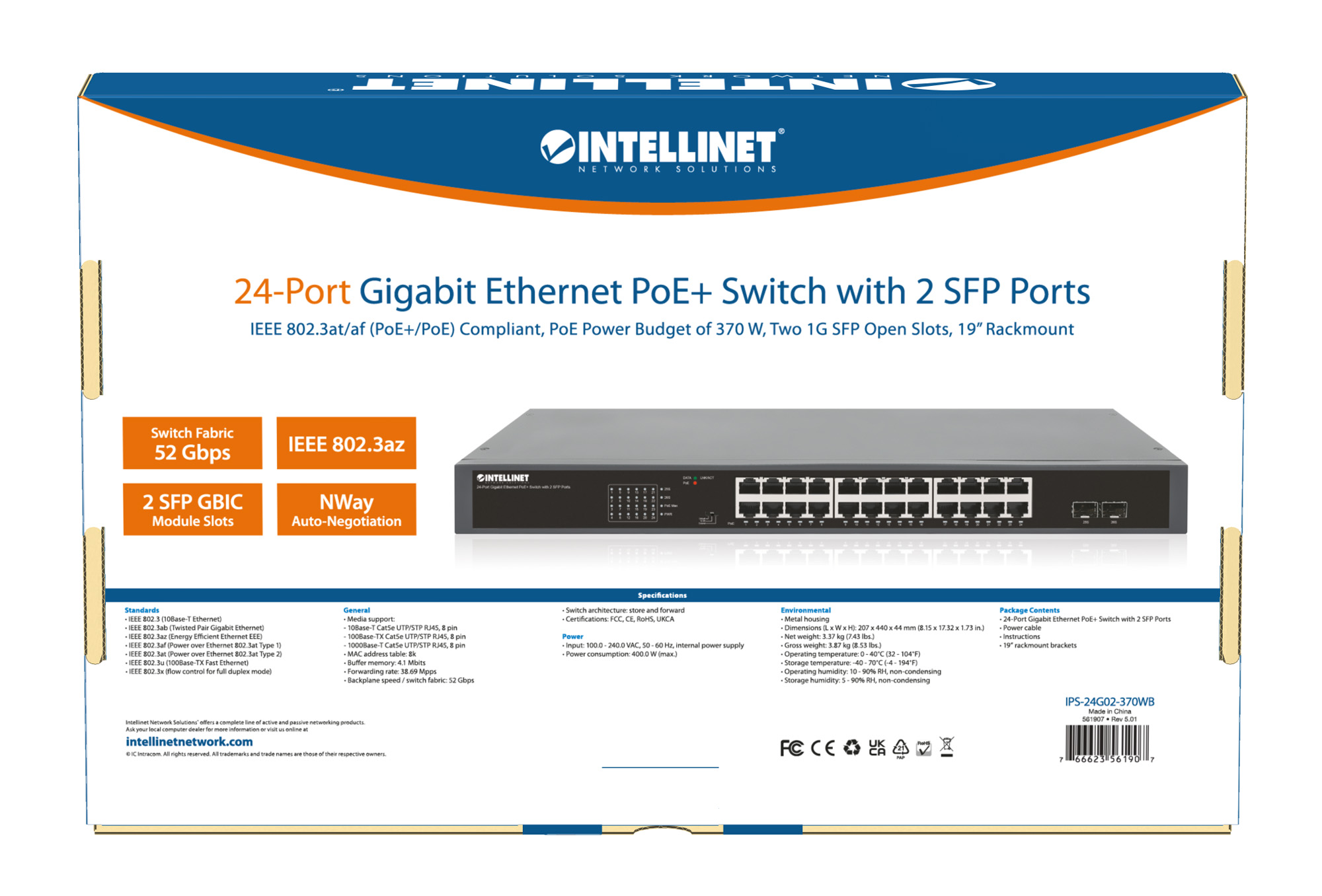 Gigabit Ethernet Switch 24-Porte PoE+ con 2 porte SFP INTELLINET - immagine 10