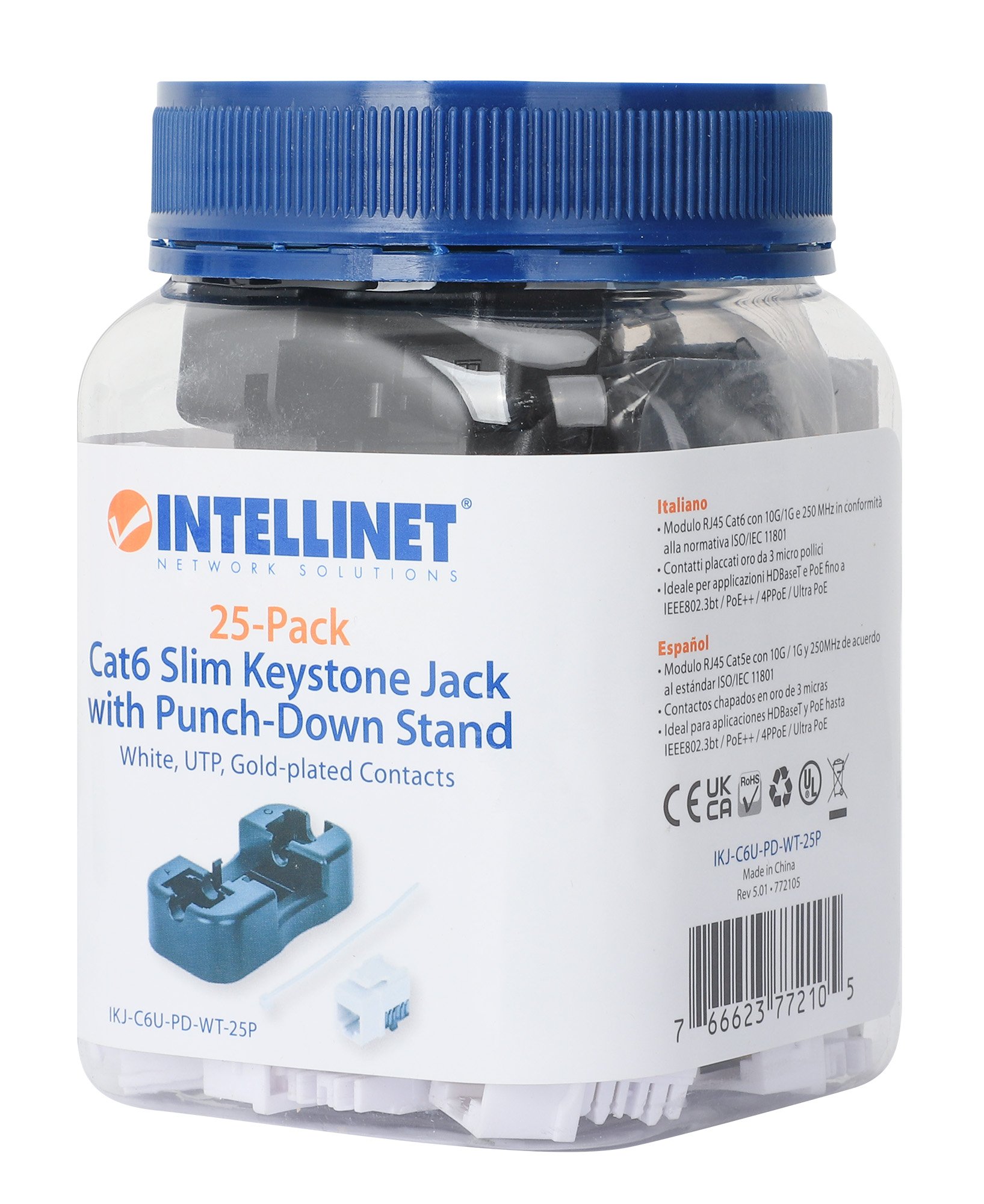 Frutto Keystone Slim Cat.6 per Cavo Rigido con Supporto Punch-Down 25 pz Bianco INTELLINET - immagine 10